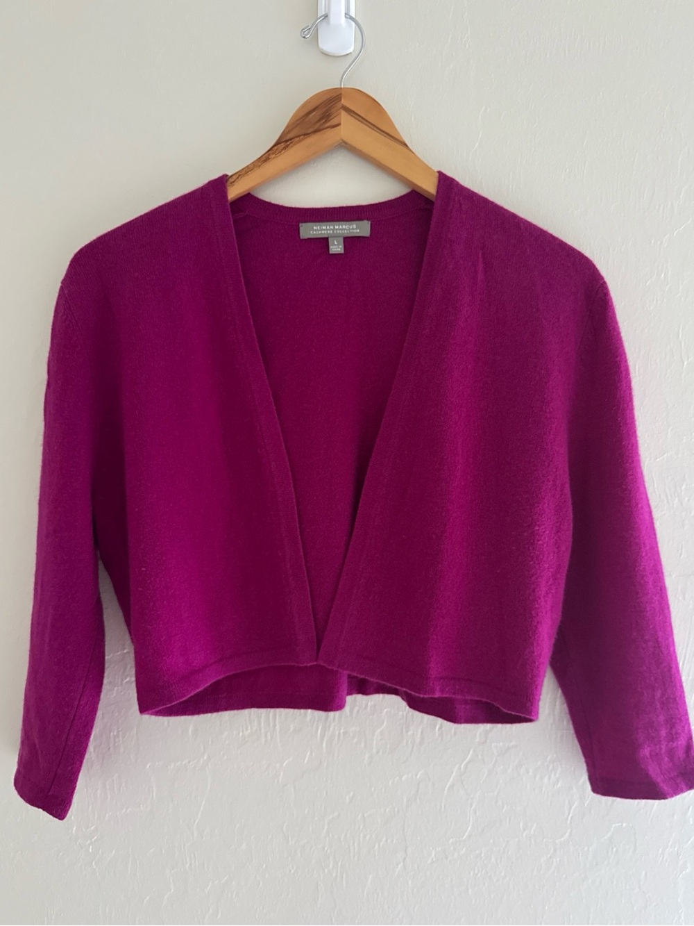 Neiman Marcus Cashmere Collection Magenta Cropped Open Cardigan Sweater Large L